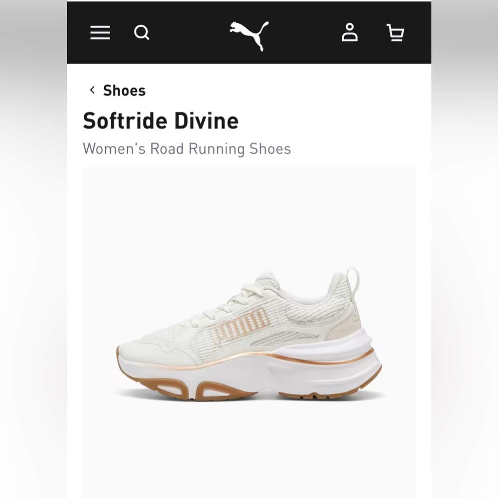 PUMA SOFTRIDE DIVINE GOLD ACCENT RUNNING SHOE ATHLEISURE WOMENS SZ 6.5 NWB